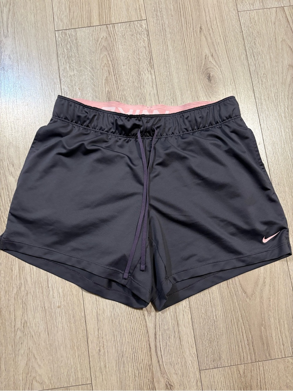Small Nike Dri-Fit Women's Gray Athletic Shorts with Pink Trim